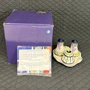 J McCall Blue Sky Icing On The Cake Wisteria Salt & Pepper W/Tray Set Vintage